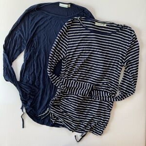 JoJo Maman Bébé Women’s Maternity Tops - Navy Solid & Navy Striped - Size Large
